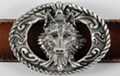 western belt buckle gray wolf head in braided oval ring
