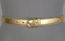 gold 1" polished leather belt, single stitched edge and retainer, nickel polish horseshoe buckle
