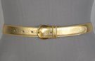 gold 1" polished leather belt, single stitched edge and retainer, gold-tone horseshoe buckle