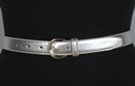 silver 1" polished leather belt, single stitched edge and retainer, nickel polish horseshoe buckle