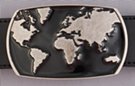 black and pewter world map belt buckle