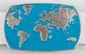blue and pewter world map belt buckle