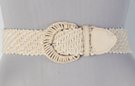 woven fashion belt, braided circular buckles and PVC tabbing