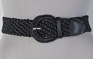 woven fashion belt, braided circular buckles and PVC tabbing