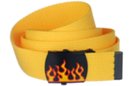 black flames buckle on yellow web belt