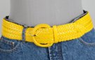 yellow faux leather braided belt with snake skin weave, braided buckle and retainer