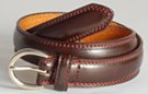 boys' brown double stitch leather dress belt with nickel polish U-bolt buckle