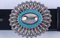 oval needlepoint belt buckle, silver-tone with turquoise inlay about egg